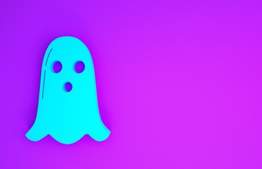 Sticker - Blue Ghost icon isolated on purple background. Happy Halloween party. Minimalism concept. 3d illustration 3D render