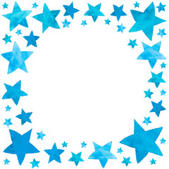 Wall Mural - watercolor illustration of blue stars frame