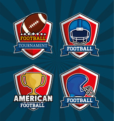 Wall Mural - set of shields with icons of american football