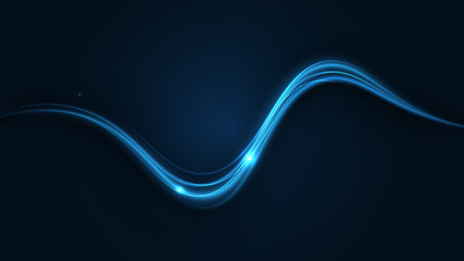 Wall Mural - blue neon glowing curves strewn with shine sparks