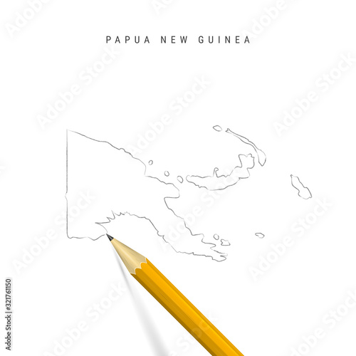 Fotografía Papua New Guinea freehand pencil sketch outline vector map isolated on white bac