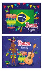 Wall Mural - set of poster carnival brazil with decoration