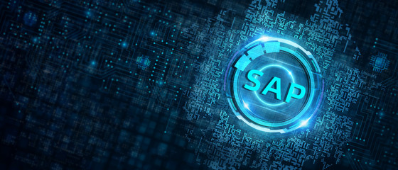 SAP System Software Automation concept on virtual screen data center. Business, modern technology, internet and networking concept.