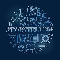 Poster - Storytelling vector circular concept outline blue illustration on dark background