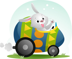 Wall Mural - Easter Bunny Mascot Egg Car Illustration