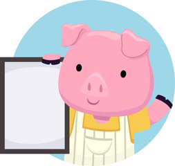Sticker - Pig Shop Owner Board Illustration