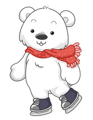 Poster - Polar Bear Mascot Ice Skating Illustration