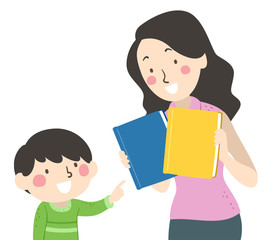 Sticker - Kid Boy Mom Choose Book Illustration