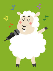 Wall Mural - Mascot Sheep Microphone Sing Illustration