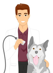 Poster - Man Vet Dog Ultrasound Illustration