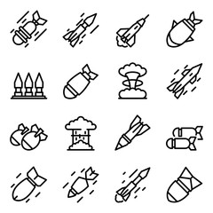 Wall Mural - Missile attack icons set. Outline set of missile attack vector icons for web design isolated on white background