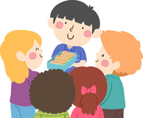 Sticker - Kids Boy Share Snacks Illustration