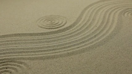 Wall Mural - Sandy background with smooth waves and circles. Slider shot. Beautiful effect, lines extending into the distance.