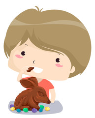 Sticker - Kid Boy Easter Bunny Chocolate Eat Illustration