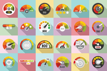 Sticker - credit score icons set. flat set of credit score vector icons for web design