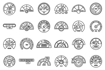 Poster - Credit score level icons set. Outline set of credit score level vector icons for web design isolated on white background