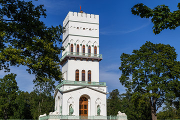 Wall Mural - PUSHKIN / RUSSIA - AUGUST 2015: Neo-Gothic tower-like pavilion in Alexandrovsky park, Pushkin (Tsarskoe Selo), Russia