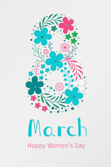 Wall Mural - March 8. International Women's Day banner. Vector spring holiday illustration with flower decor