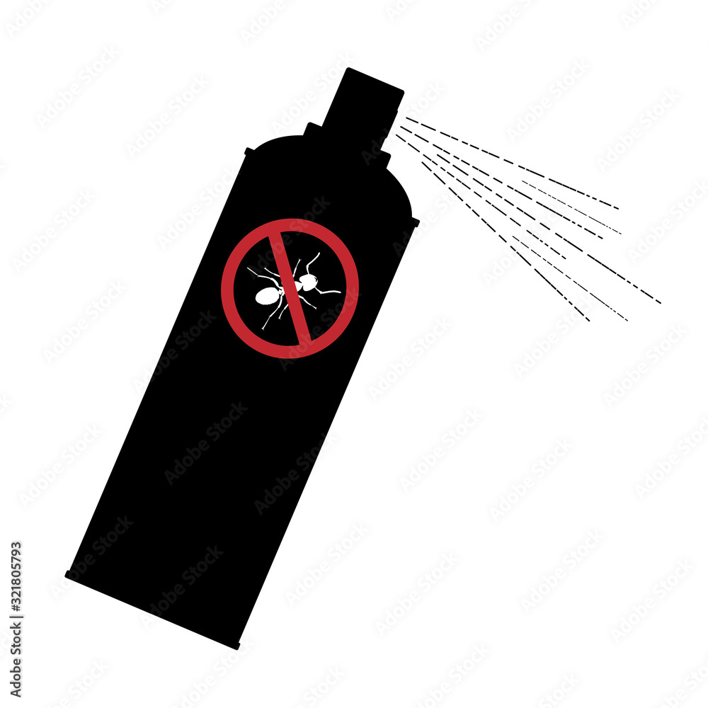 Vector silhouette of ants spray on white background. Symbol of annoying ...