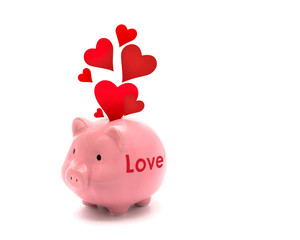 Investing in love; love concept; piggy bank