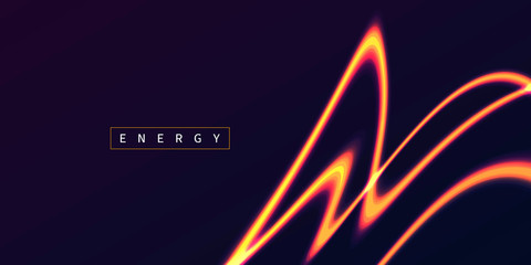 Wall Mural - Energy glowing neon orange light lines, abstract graphic element, fire flare shape