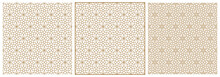 Seamless Arabic Geometric Ornament In Three Versions.Brown Color Lines On White Background.