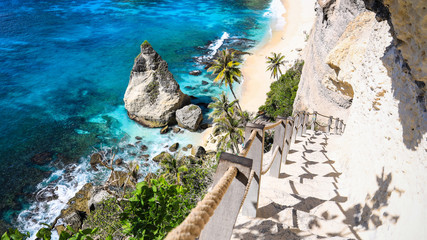stairway to heaven at diamond beach in nusa penida island, bali in indonesia.