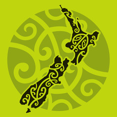 Wall Mural - Maori design in the shape of New-Zealand