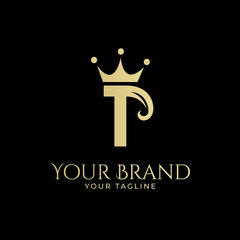 Canvas Print - T initial logo with hair and crown in elegant style