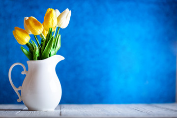 Wall Mural - greeting card with flowers and heart. background with copy space. selective focus. top view.