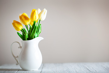 Wall Mural - greeting card with flowers and heart. background with copy space. selective focus.