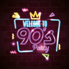 Sticker - label welcome to nineties party neon light