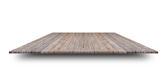Empty top of wooden table or counter isolated on white background. For product display or design