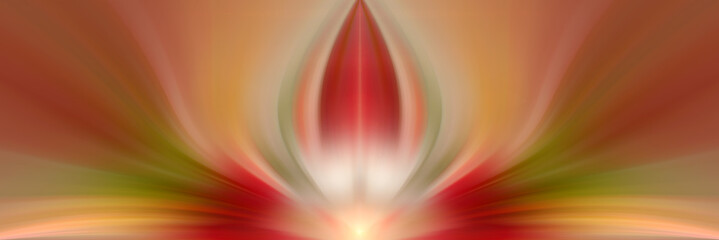 Abstract energy flower. Red and green background for text: yoga, aura, magic, hypnosis, meditation, dream, lotus, harmony. Mandala, esoteric - concept.