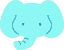 Flat Colored Blue Elephant Head
