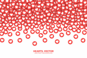 Falling Hearts Red Flat Icons Vector Abstract Background. Lot Of Likes Conceptual Illustration. Love Design Template. Social Media Network Backdrop