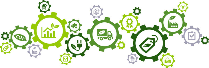 sustainable business or green business vector illustration. concept with connected icons related to 