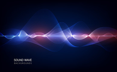 Fototapete - abstract blue digital equalizer, vector of sound wave pattern element