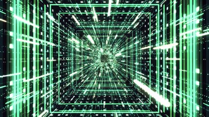 Wall Mural - Abstrat hyper jump through green stars into the Universe, seamless loop. Animation. Speed of light moving fast, view inside of time machine tunnel.