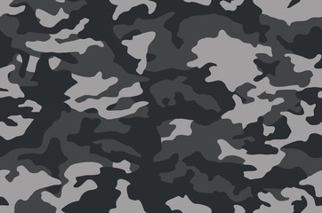 Wall Mural - Camouflage pattern background. Classic clothing style masking camo repeat print. Black grey white colors  texture. Vector 