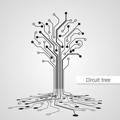 Poster - Abstract Circuit Tree. Technology design element. Computer engineering hardware system. Vector
