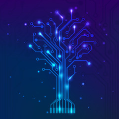 Poster - Circuit tree on blue background. Science and technology concept. Computer motherboard system. Vector
