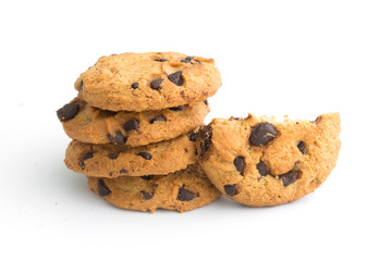 Wall Mural - homemade chocolate chips cookies on white background in top view