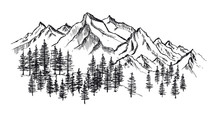 Mountain Landscape, Hand Drawn Illustration