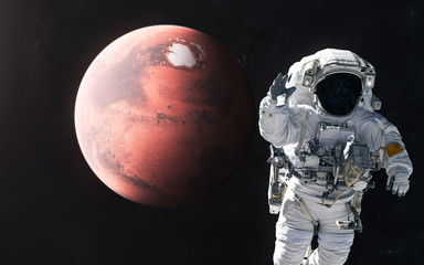Wall Mural - astronaut on the background of mars. solar system. 3d render. science fiction. elements of this imag