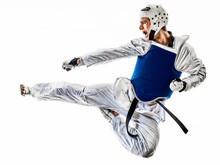 Taekwondo Fighter Man Isolated White Background
