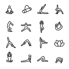 Wall Mural - Meditation Practice Yoga Sign Black Thin Line Icon Set. Vector