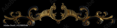 Fotografía Black ornament with gold patina on a black background. Isolated