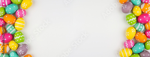Cuadros en Lienzo Easter banner with colorful Easter Egg double side border over a white background