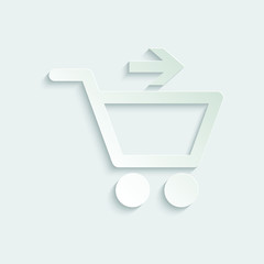 Poster - paper shopping cart icon. line style